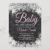 ベビーその寒い外の冬のスノーフレーク赤ちゃんシャワー 招待状 (正面/裏面)