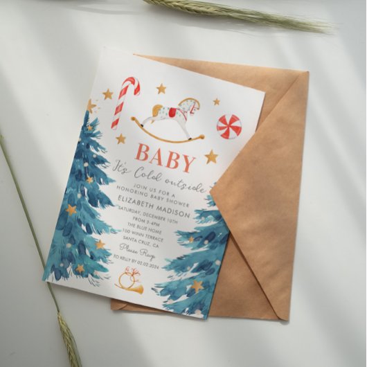 ベビーその寒い外の冬の休日ベビーシャワー 招待状