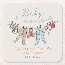 ベビーその寒い外の冬の赤ちゃんシャワー スクエアペーパーコースター