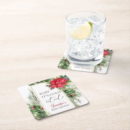 ベビーその寒い外の冬の赤ちゃんシャワー スクエアペーパーコースター (インサイチュ)