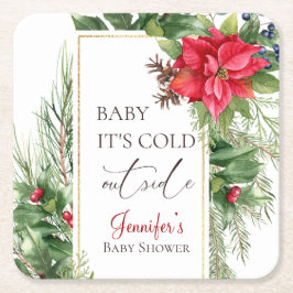 ベビーその寒い外の冬の赤ちゃんシャワー スクエアペーパーコースター