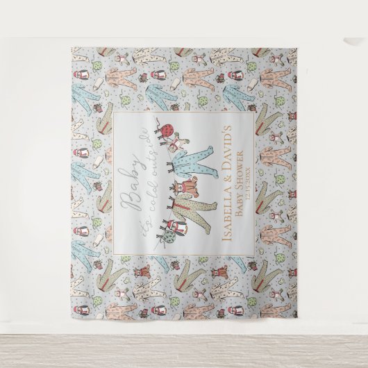 ベビーその寒い外の冬の赤ちゃんシャワー タペストリー (正面)