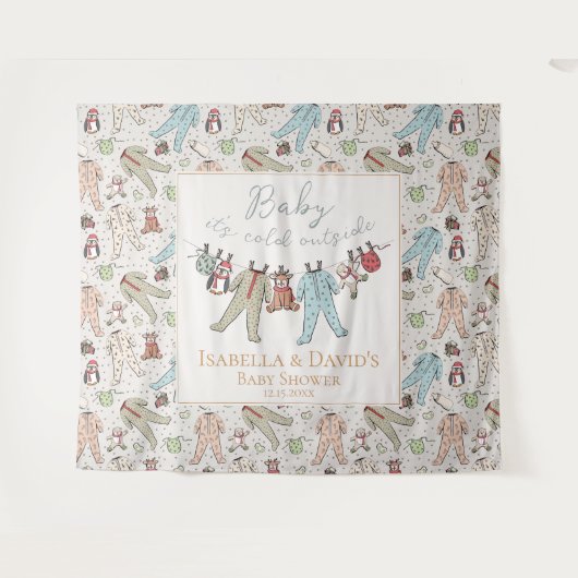 ベビーその寒い外の冬の赤ちゃんシャワー タペストリー (正面(横))