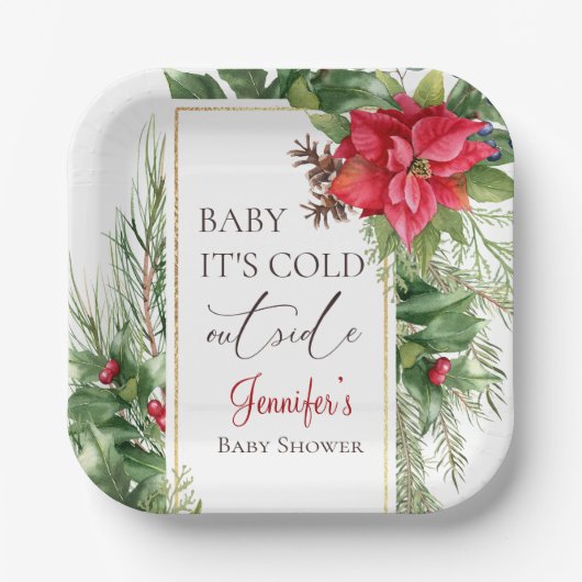 ベビーその寒い外の冬の赤ちゃんシャワー ペーパープレート (正面)
