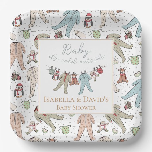 ベビーその寒い外の冬の赤ちゃんシャワー ペーパープレート (正面)
