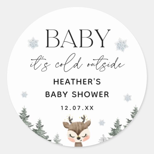 ベビーその寒い外の冬の赤ちゃんシャワー ラウンドシール (正面)