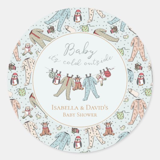 ベビーその寒い外の冬の赤ちゃんシャワー ラウンドシール (正面)