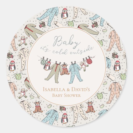 ベビーその寒い外の冬の赤ちゃんシャワー ラウンドシール (正面)