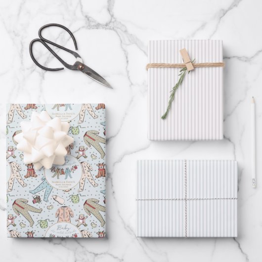 ベビーその寒い外の冬の赤ちゃんシャワー ラッピングペーパーシート (正面)