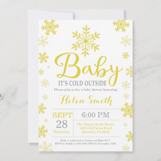ベビーその寒い外の冬の赤ちゃんシャワー 招待状 (正面)