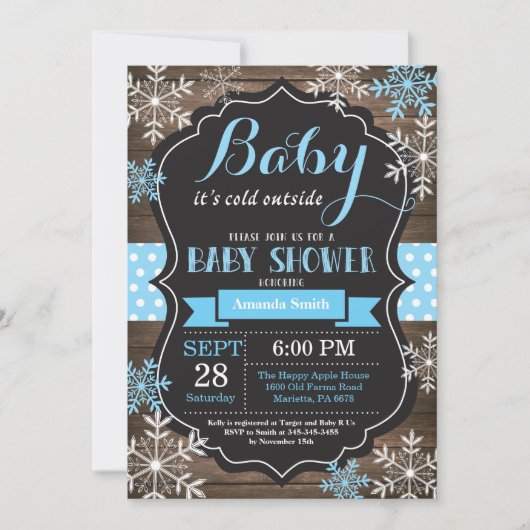 ベビーその寒い外の冬の赤ちゃんシャワー 招待状 (正面)