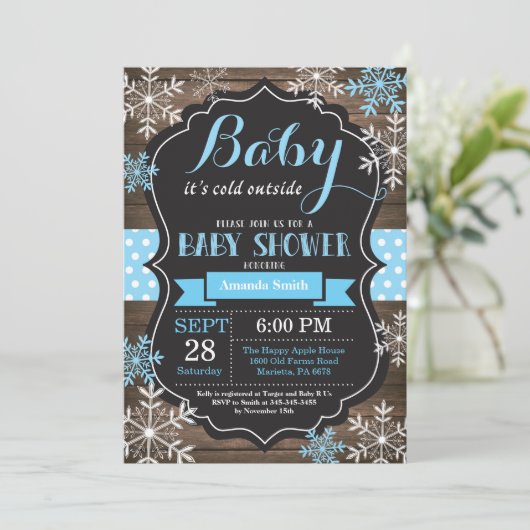 ベビーその寒い外の冬の赤ちゃんシャワー 招待状 (スタンド正面)