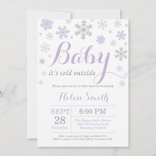 ベビーその寒い外の冬の赤ちゃんシャワー 招待状 (正面)