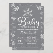 ベビーその寒い外の冬の赤ちゃんシャワー 招待状 (正面/裏面)