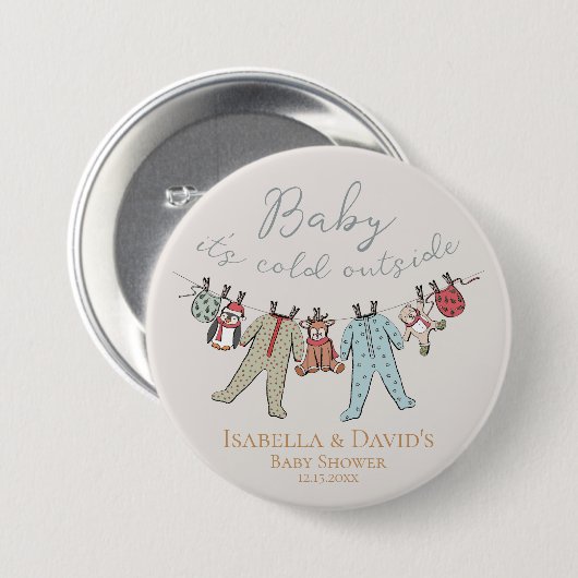 ベビーその寒い外の冬の赤ちゃんシャワー 缶バッジ (正面&裏面)