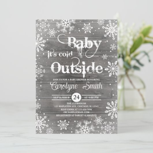 ベビーその寒い外の冬の赤ちゃん素朴シャワー 招待状 (スタンド正面)