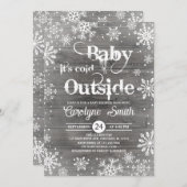 ベビーその寒い外の冬の赤ちゃん素朴シャワー 招待状 (正面/裏面)