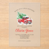 ベビーその寒い外の冬の赤トラック赤いシャワー アクリル招待状 (正面)