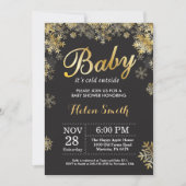 ベビーその寒い外の冬の金ゴールドベビーシャワー 招待状 (正面)