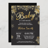 ベビーその寒い外の冬の金ゴールドベビーシャワー 招待状 (正面/裏面)
