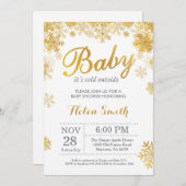 ベビーその寒い外の冬の金ゴールドベビーシャワー 招待状 (正面/裏面)