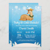 ベビーその寒い外の冬の鹿の男の子の赤ちゃんシャワー 招待状 (正面/裏面)