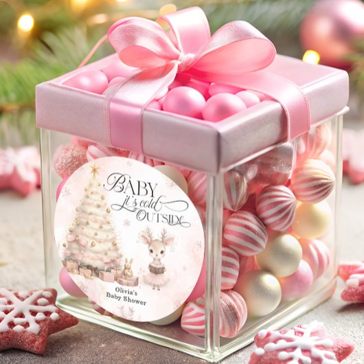 ベビーその寒い外の冬の鹿の赤ちゃんシャワー ラウンドシール