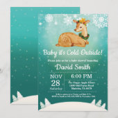 ベビーその寒い外の冬の鹿の赤ちゃんシャワー 招待状 (正面/裏面)