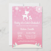ベビーその寒い外の冬の鹿ガールベビーシャワー 招待状 (正面)