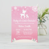 ベビーその寒い外の冬の鹿ガールベビーシャワー 招待状 (スタンド正面)