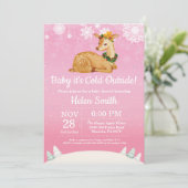ベビーその寒い外の冬の鹿ガールベビーシャワー 招待状 (スタンド正面)