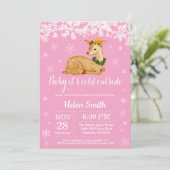 ベビーその寒い外の冬の鹿ガールベビーシャワー 招待状 (スタンド正面)