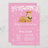 ベビーその寒い外の冬の鹿ガールベビーシャワー 招待状 (正面/裏面)