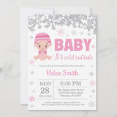 ベビーその寒い外の冬ピンクの女の子の赤ちゃんシャワー 招待状 (正面)