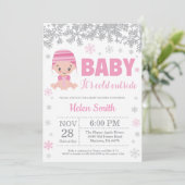 ベビーその寒い外の冬ピンクの女の子の赤ちゃんシャワー 招待状 (スタンド正面)