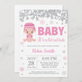 ベビーその寒い外の冬ピンクの女の子の赤ちゃんシャワー 招待状 (正面/裏面)