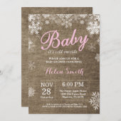 ベビーその寒い外の冬ピンクの女の子の赤ちゃんシャワー 招待状 (正面/裏面)