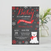 ベビーその寒い外の寒い白熊の赤いベビーシャワー 招待状 (スタンド正面)