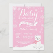 ベビーその寒い外冬の女の子の赤ん坊シャワーピンク 招待状 (正面)