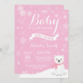 ベビーその寒い外冬の女の子の赤ん坊シャワーピンク 招待状 (正面/裏面)