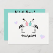 ベビーその少年コウノトリの配達の散水シャワー 招待状 (正面/裏面)