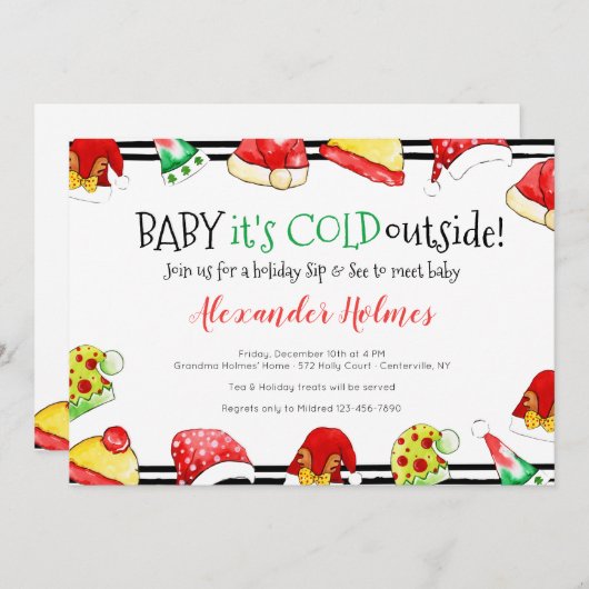 ベビーそれが寒い外の休日のsipと見る 招待状 (正面/裏面)