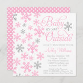 ベビーそれは冷たい外のピンクの灰色のベビーシャワーです 招待状 (正面/裏面)