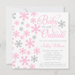 ベビーそれは冷たい外のピンクの灰色のベビーシャワーです 招待状