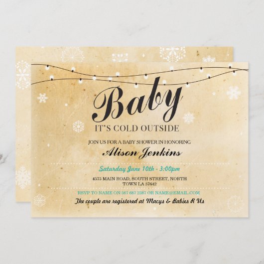 ベビーそれは冷たい外の冬のベビーシャワーの招待です 招待状 (正面/裏面)