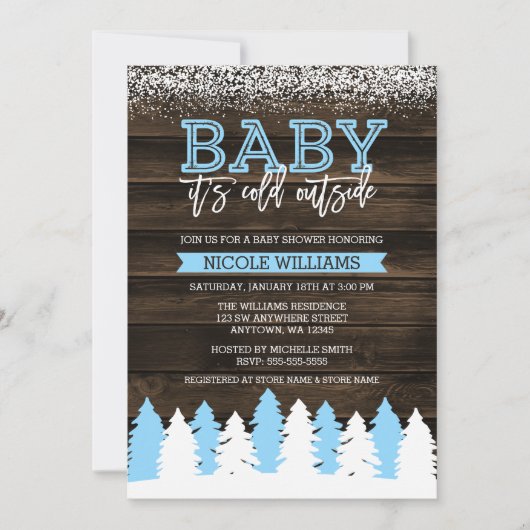 ベビーそれは冷たい外の冬の雪の男の子のベビーシャワーです 招待状 (正面)