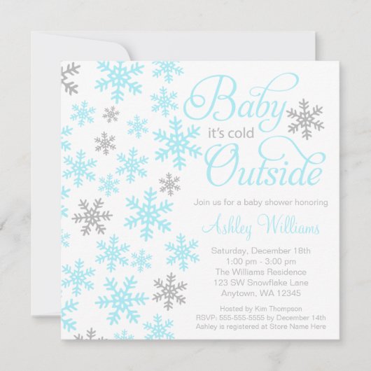 ベビーそれは冷たい外の水の灰色のベビーシャワーです 招待状 (正面)