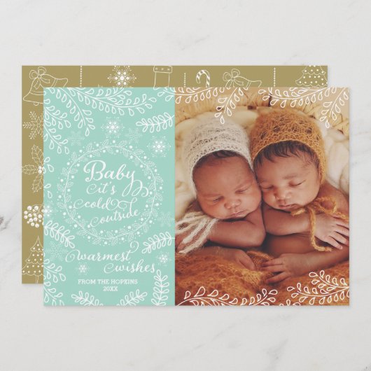 ベビーそれは冷たい外の真新しい休日の写真カードです シーズンカード (正面/裏面)