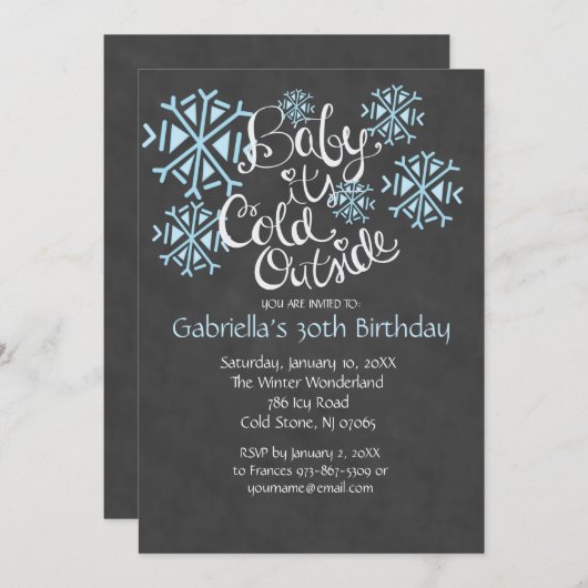 ベビーそれは冷たい外の誕生日の招待状です 招待状 (正面/裏面)