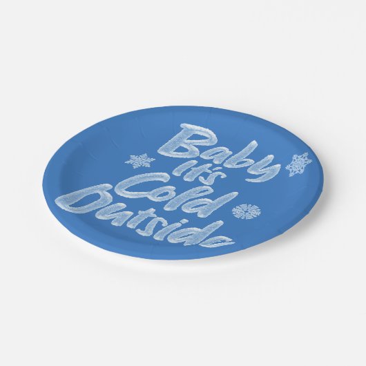 ベビーそれは冷たい外側の氷った青によって凍っていられているクリスマスです ペーパープレート (アングル)